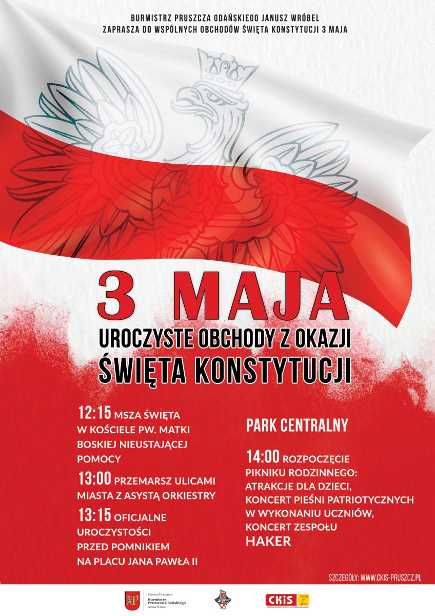Plakat przedstwiający program obchodów rocznicy uchwalenia konstytucji 3 Maja.