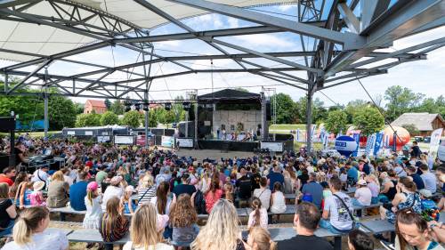 Przedstawienie dla dzieci Zaczarowana królewna, na pierwszym planie licznie zgromadzona publiczność