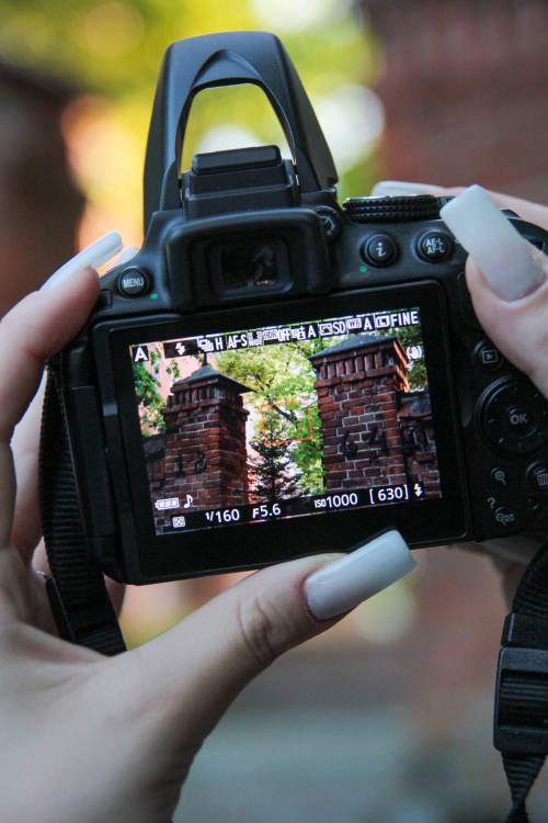 Ceglany płot na wyświetlaczu aparatu.